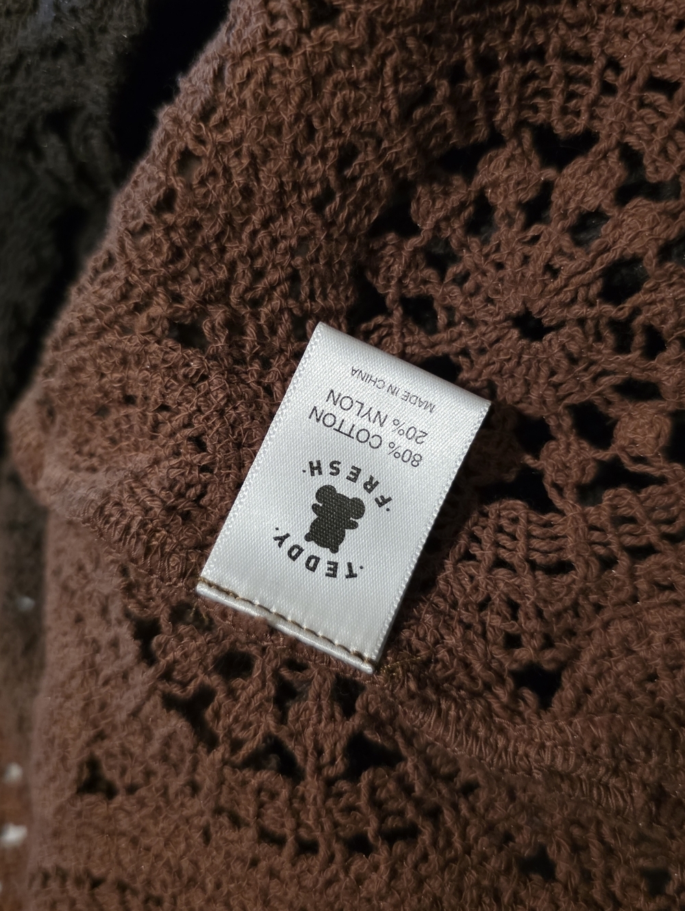 Teddy Fresh Ombre Crochet Knit Shirr Black Brown Size L NWT - Picture 3 of 6